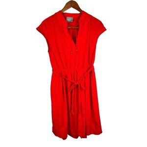 MAEVE ANTHROPOLOGIE Women's Red Sleeveless Button Front Belted Dress Small